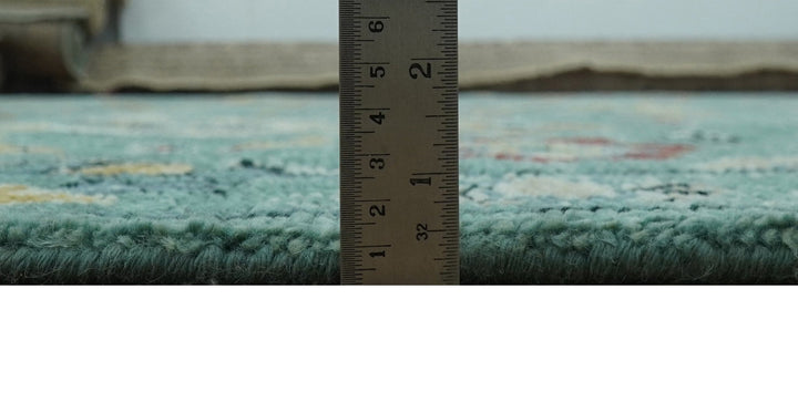 Teal And Yellow Modern Oushak Style Hand Knotted Custom Made Wool Rug - The Rug Decor