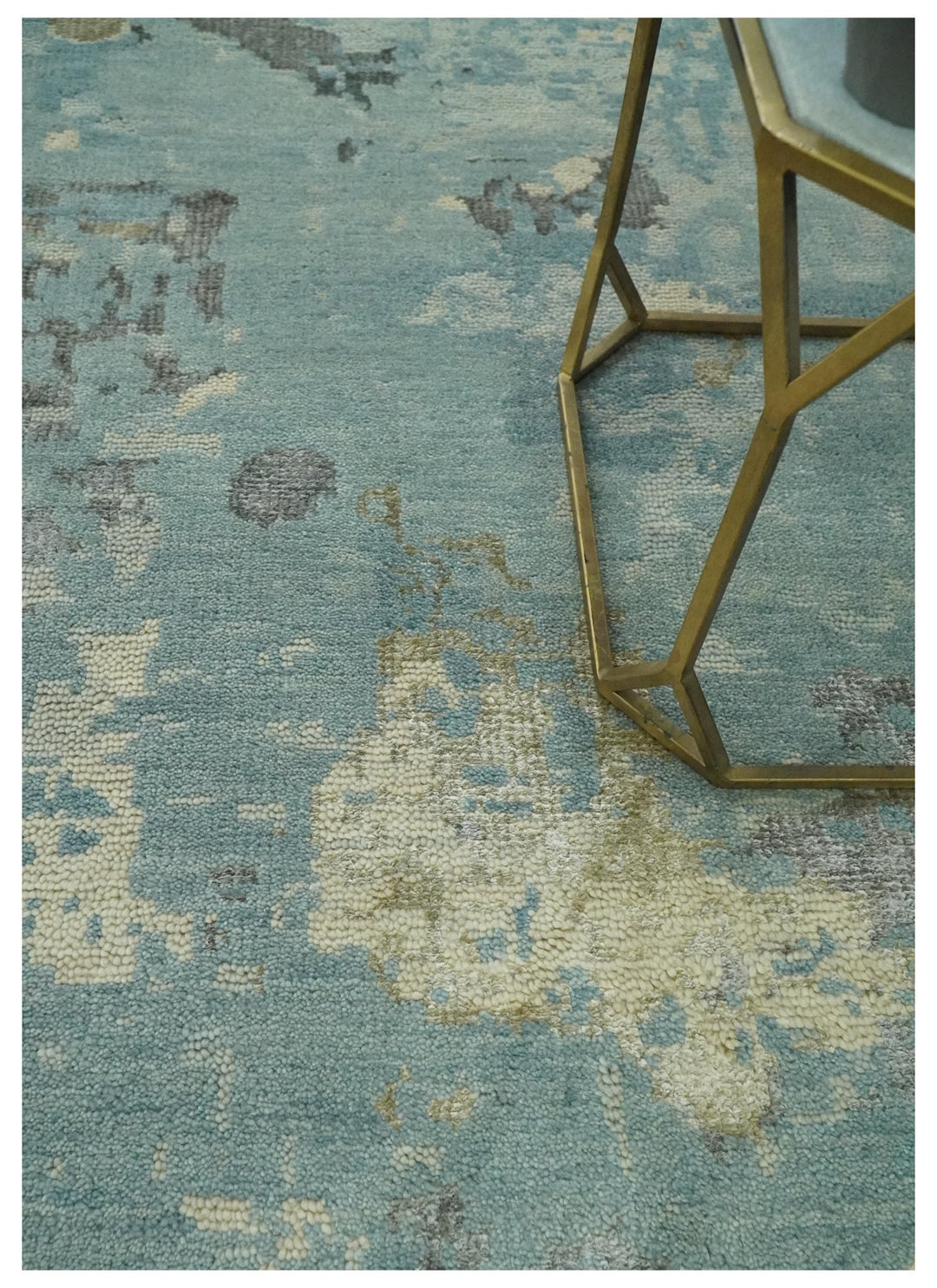 Teal, Beige, Silver and Charcoal Modern abstract Hand Knotted 5x8 wool Area Rug - The Rug Decor