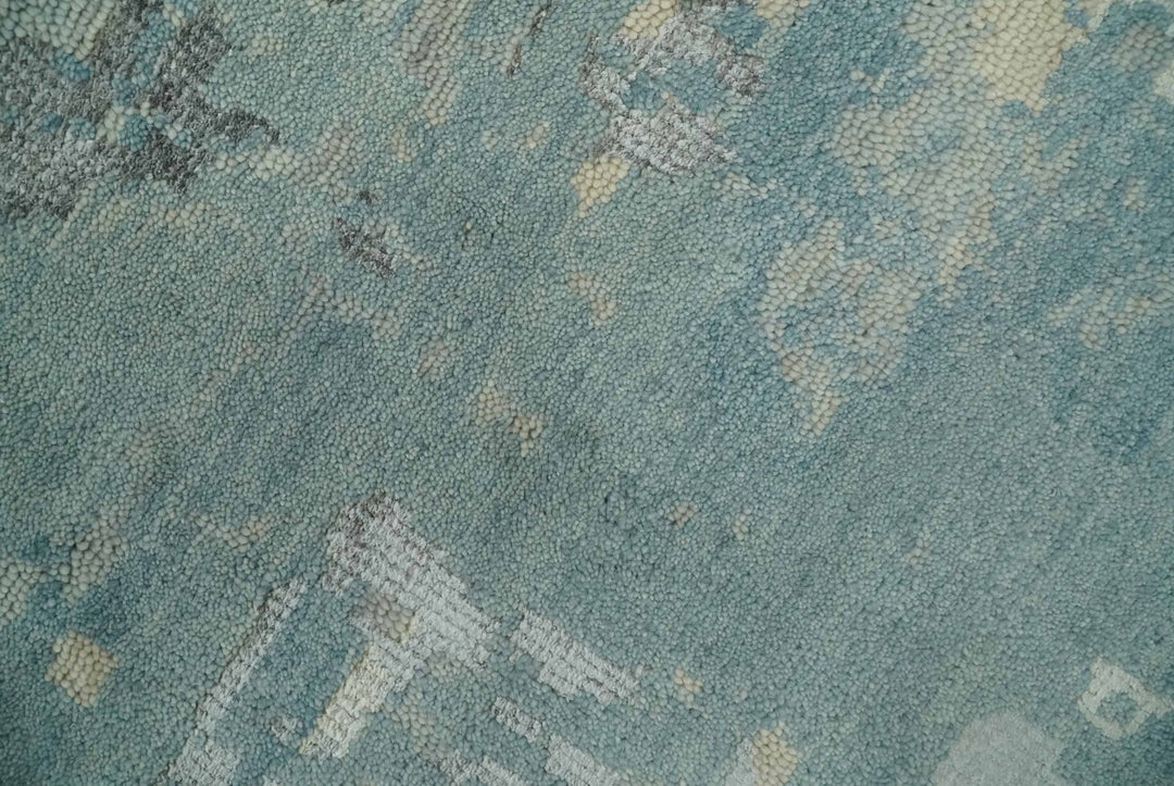 Teal, Beige, Silver and Charcoal Modern abstract Hand Knotted 5x8 wool Area Rug - The Rug Decor