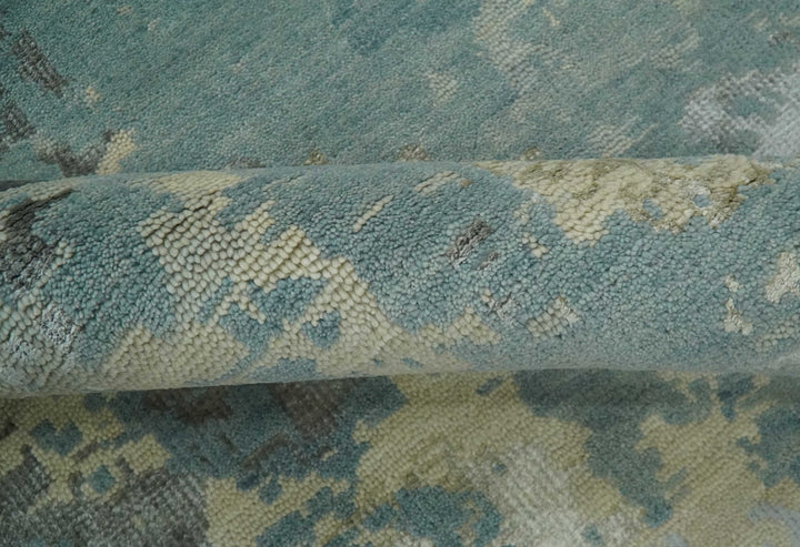 Teal, Beige, Silver and Charcoal Modern abstract Hand Knotted 5x8 wool Area Rug - The Rug Decor