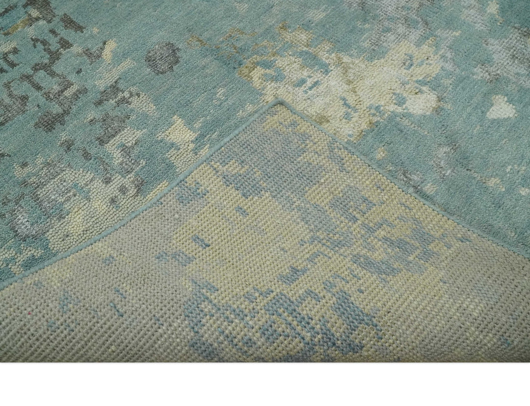 Teal, Beige, Silver and Charcoal Modern abstract Hand Knotted 5x8 wool Area Rug - The Rug Decor