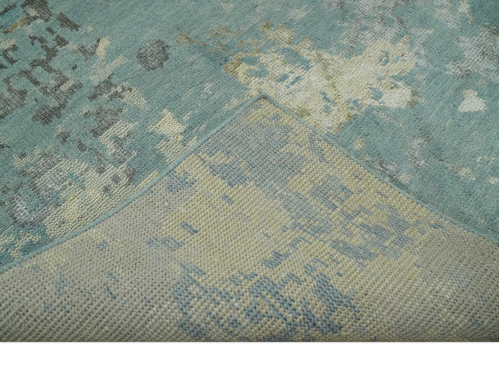 Teal, Beige, Silver and Charcoal Modern abstract Hand Knotted 5x8 wool Area Rug - The Rug Decor