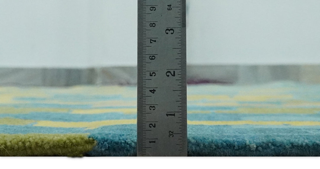 Teal, Gold and Mustard Modern Geometrical Bricks Design 5.6x7.6 wool and art silk Rug - The Rug Decor