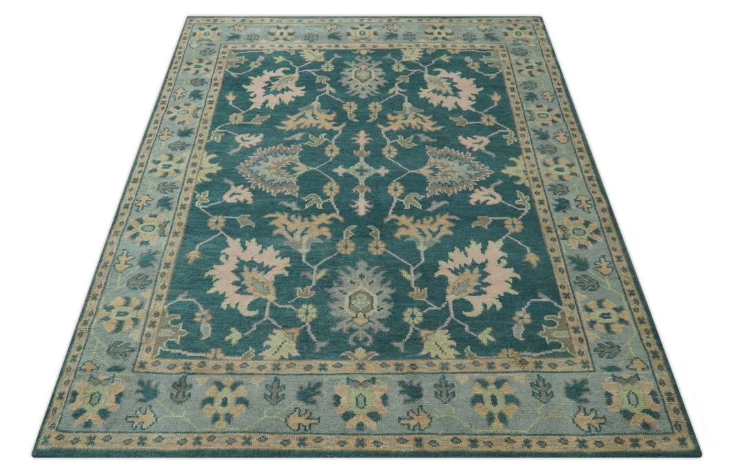 Teal, Gray and Beige Hand Knotted Traditional Oushak Custom Made wool Area Rug - The Rug Decor