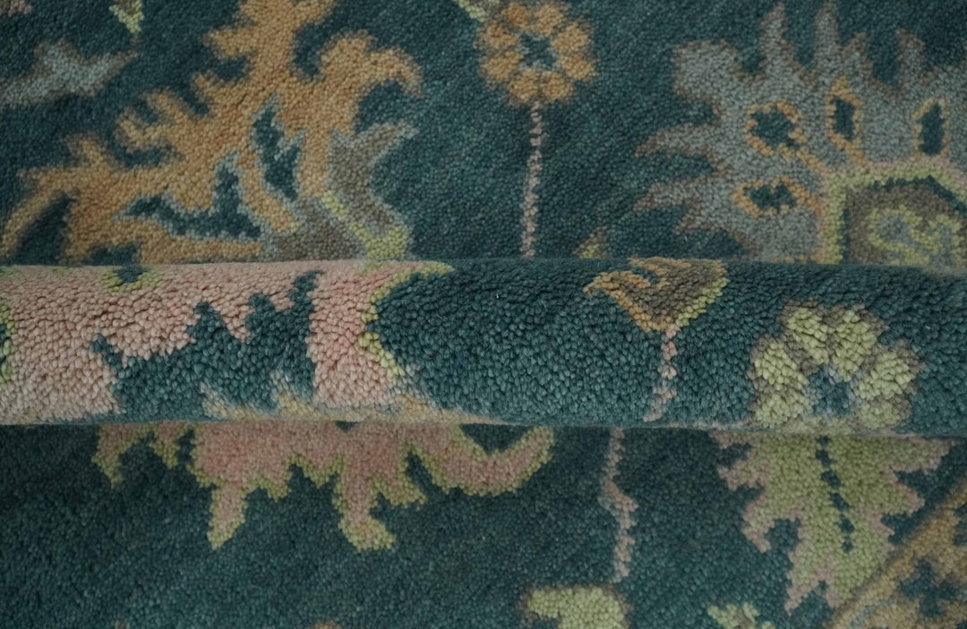 Teal, Gray and Beige Hand Knotted Traditional Oushak Custom Made wool Area Rug - The Rug Decor