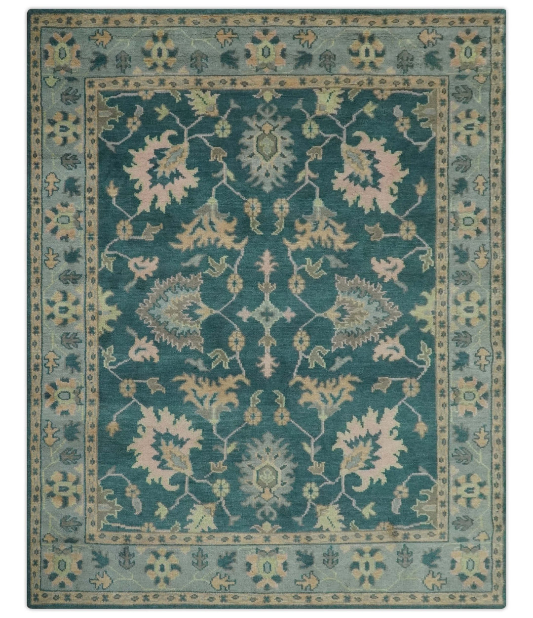 Teal, Gray and Beige Hand Knotted Traditional Oushak Custom Made wool Area Rug - The Rug Decor