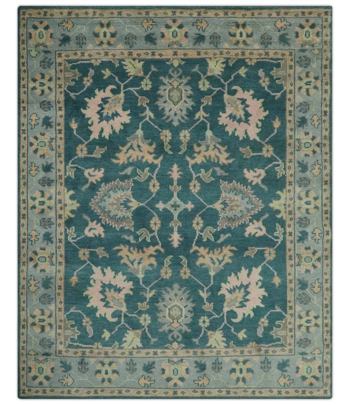 Teal, Gray and Beige Hand Knotted Traditional Oushak Custom Made wool Area Rug - The Rug Decor