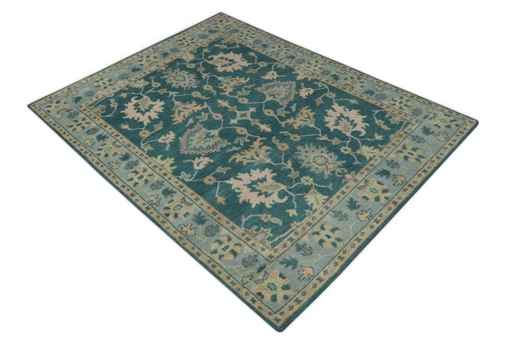 Teal, Gray and Beige Hand Knotted Traditional Oushak Custom Made wool Area Rug - The Rug Decor