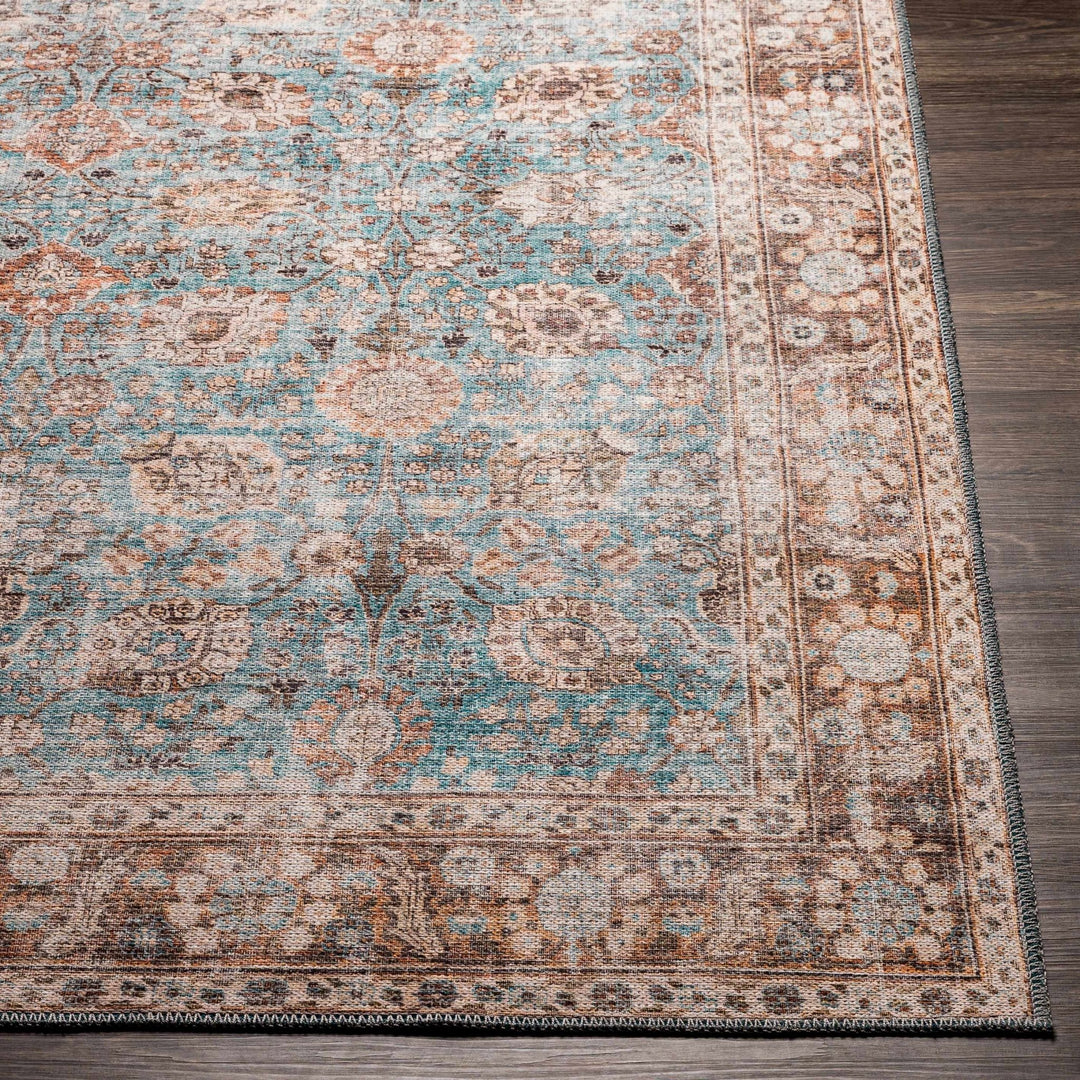 Teal, Rust and Peach Antique Vintage Style Washable Area Rug - The Rug Decor