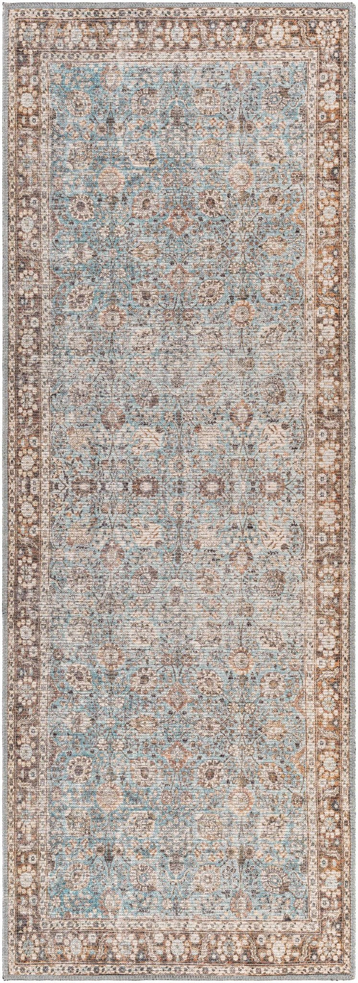 Teal, Rust and Peach Antique Vintage Style Washable Area Rug - The Rug Decor
