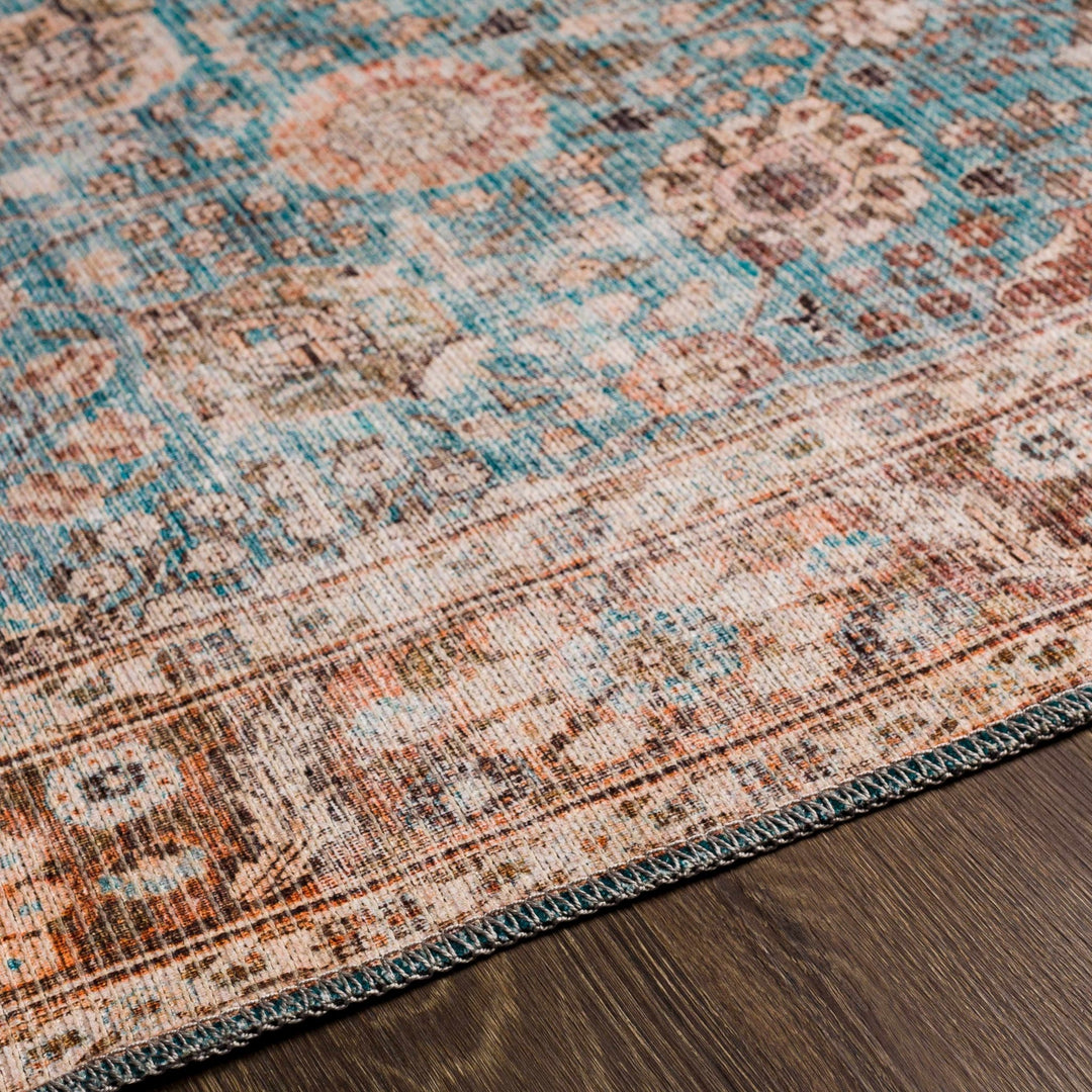 Teal, Rust and Peach Antique Vintage Style Washable Area Rug - The Rug Decor