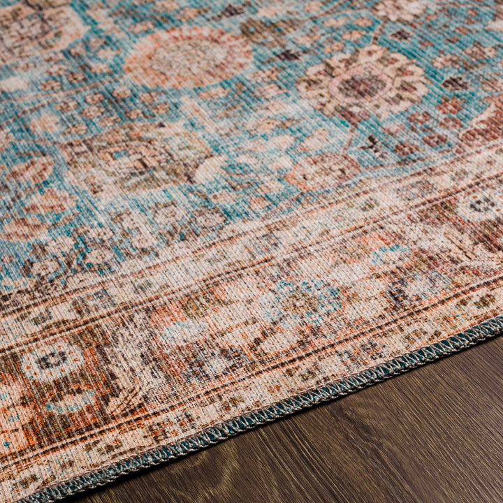 Teal, Rust and Peach Antique Vintage Style Washable Area Rug - The Rug Decor