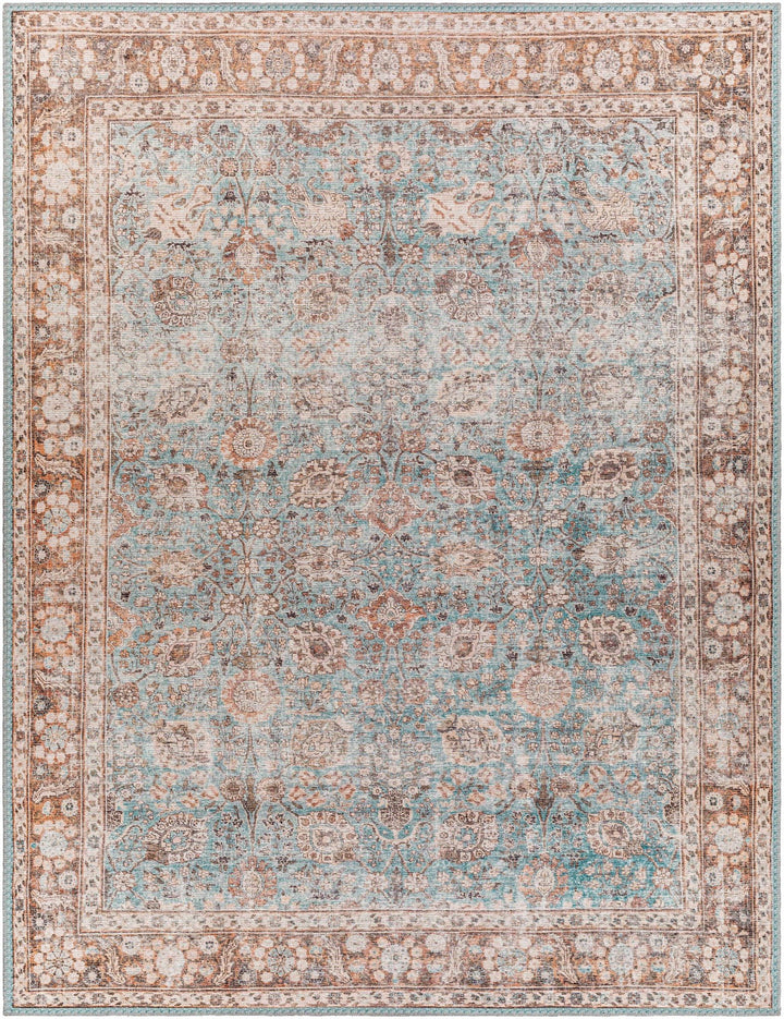 Teal, Rust and Peach Antique Vintage Style Washable Area Rug - The Rug Decor