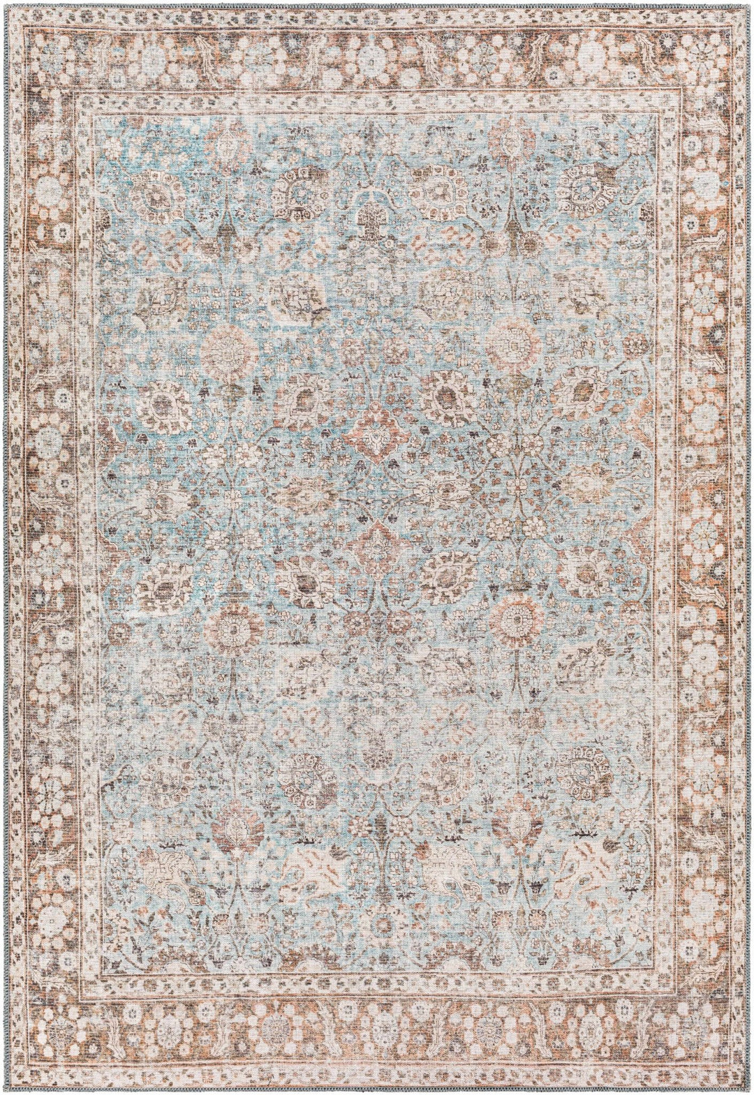 Teal, Rust and Peach Antique Vintage Style Washable Area Rug - The Rug Decor