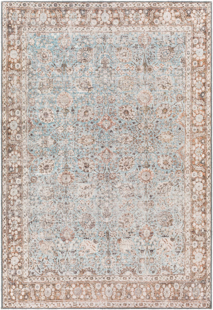 Teal, Rust and Peach Antique Vintage Style Washable Area Rug - The Rug Decor