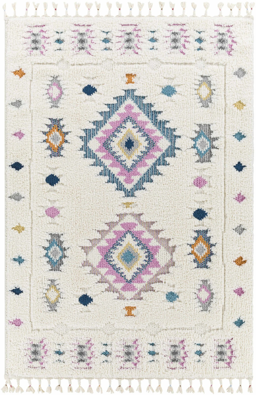 Textured Moroccan Style Ivory, Pink and Teal Traditional Design area rug - The Rug Decor