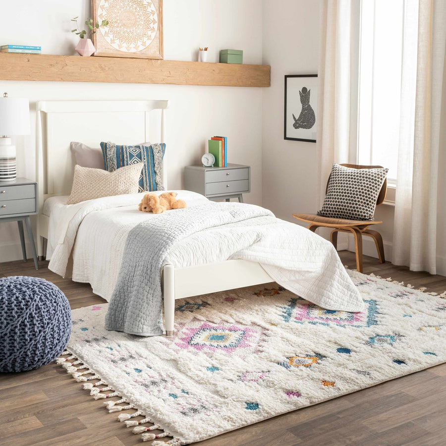 Textured Moroccan Style Ivory, Pink and Teal Traditional Design area rug - The Rug Decor