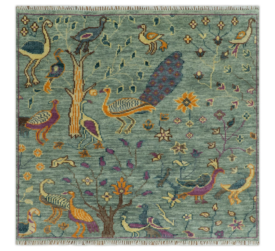The Jungle Life Peacock on tree Rug Hand Knotted Multi Size Green Wool Rug - The Rug Decor