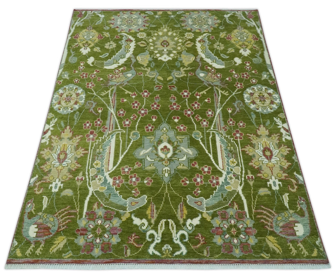 The Peacock Garden Green Bird Hand Knotted 8x10 Wool Area Rug - The Rug Decor