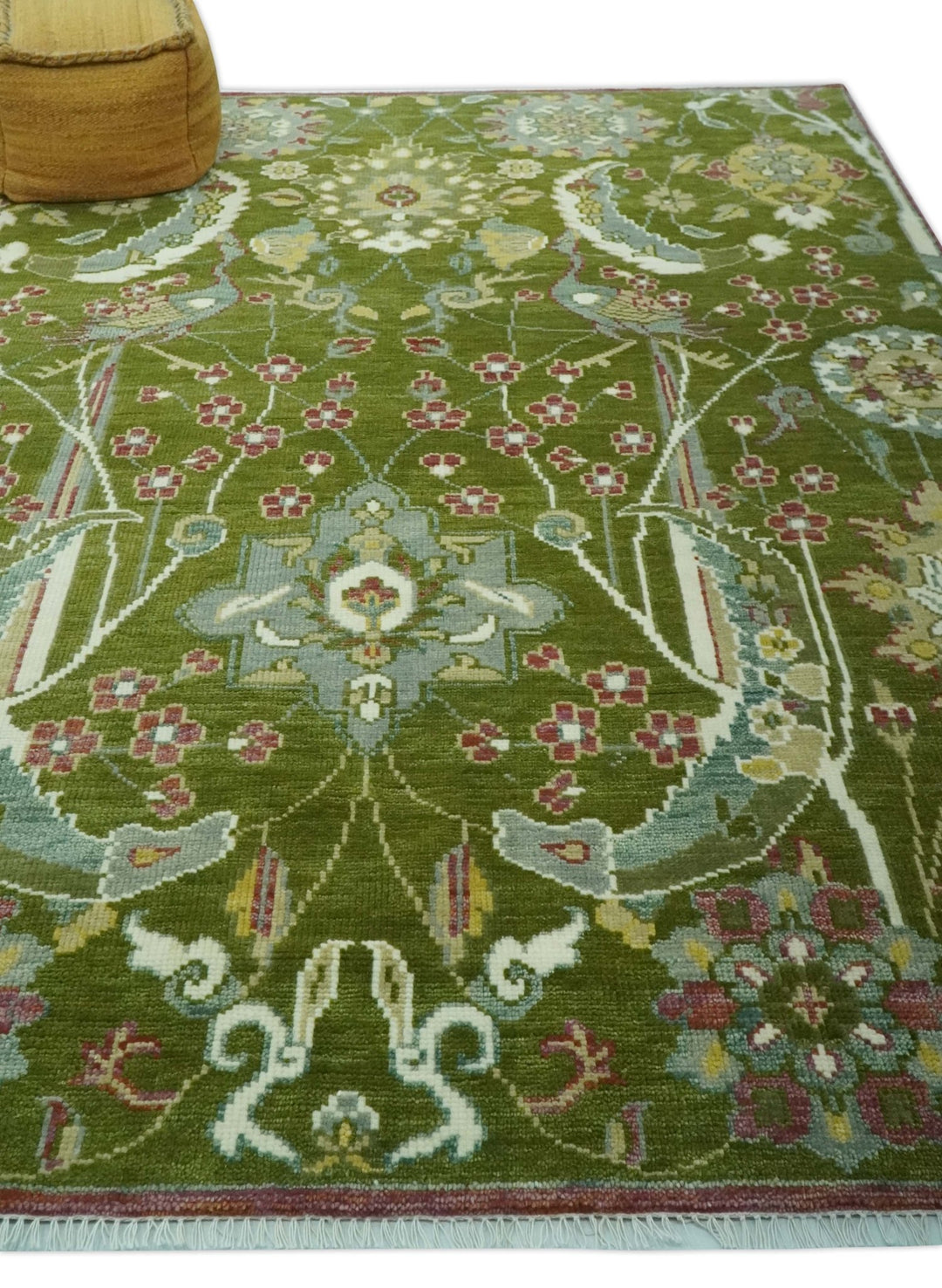 The Peacock Garden Green Bird Hand Knotted 8x10 Wool Area Rug - The Rug Decor