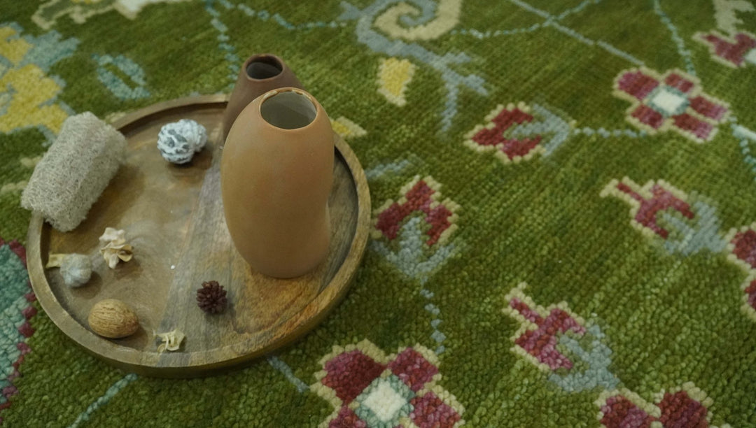 The Peacock Garden Green Bird Hand Knotted 8x10 Wool Area Rug - The Rug Decor