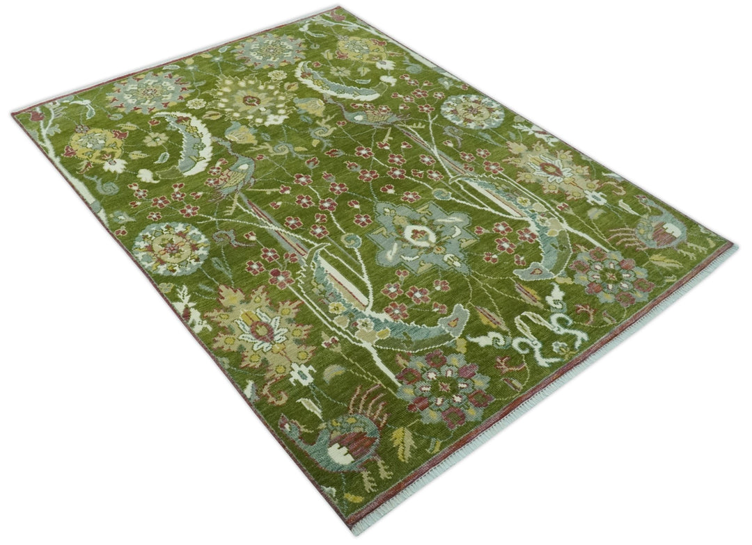 The Peacock Garden Green Bird Hand Knotted 8x10 Wool Area Rug - The Rug Decor