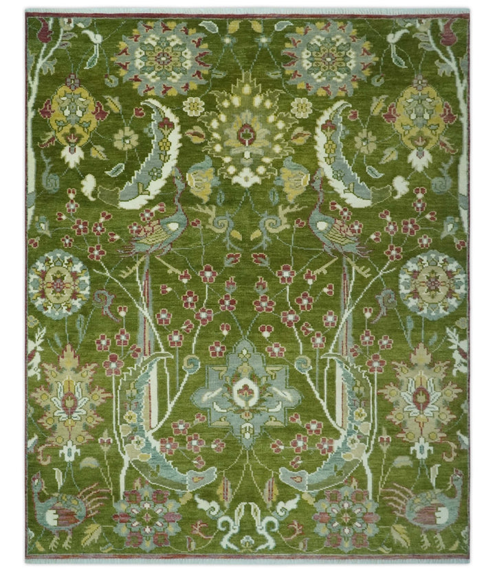 The Peacock Garden Green Bird Hand Knotted 8x10 Wool Area Rug - The Rug Decor