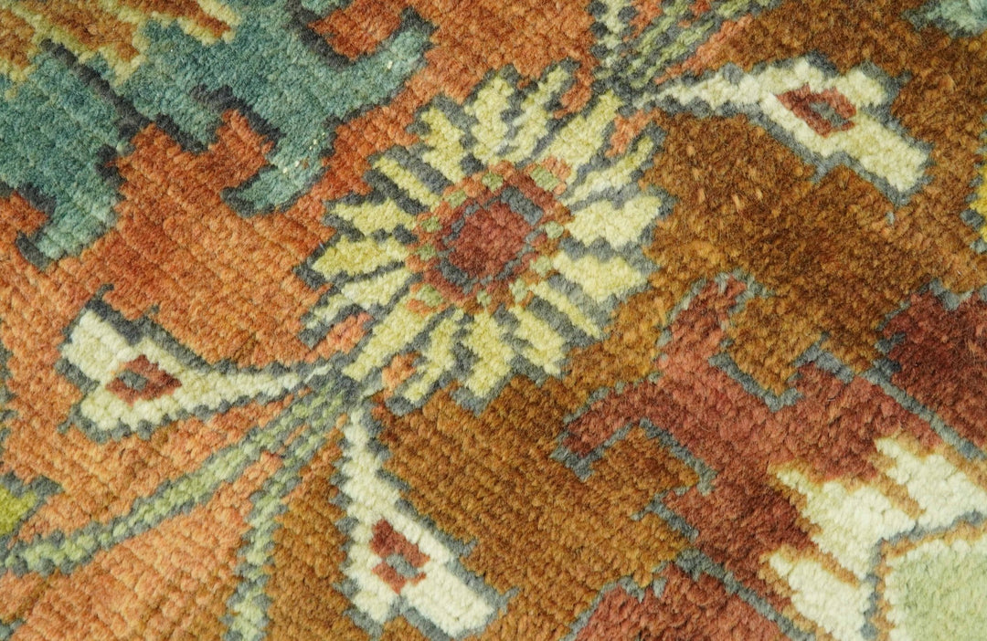 Traditional Antique Turkish Design Rust And Blue Hand Knotted 4x5 Wool Area Rug - The Rug Decor