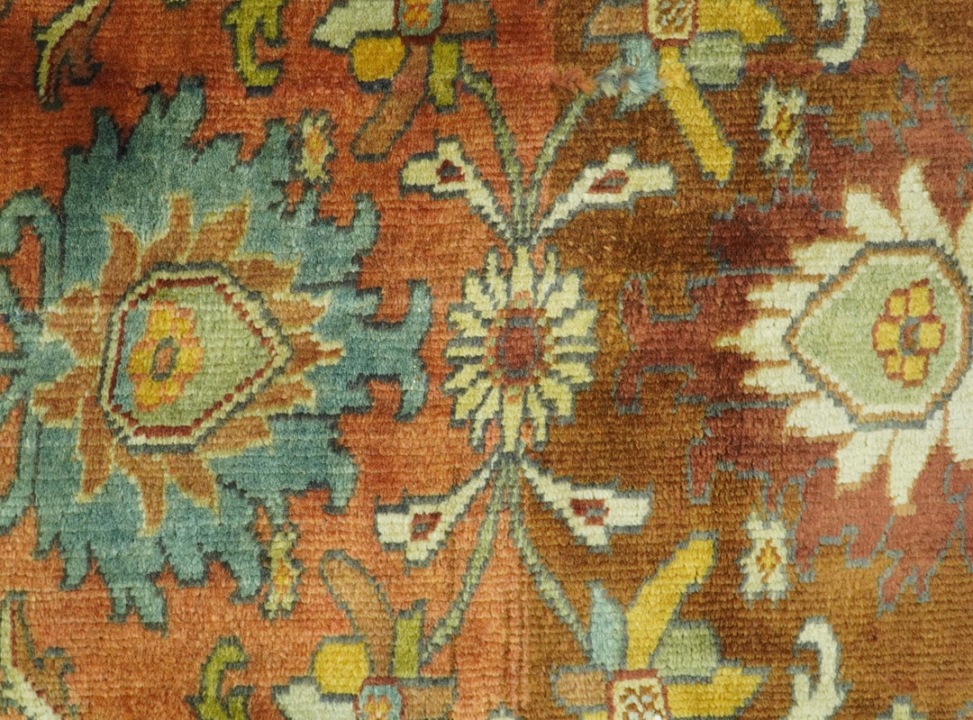 Traditional Antique Turkish Design Rust And Blue Hand Knotted 4x5 Wool Area Rug - The Rug Decor