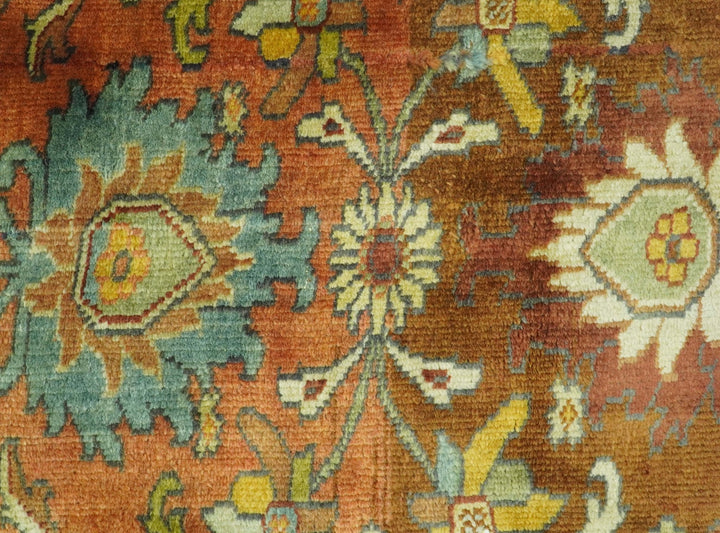 Traditional Antique Turkish Design Rust And Blue Hand Knotted 4x5 Wool Area Rug - The Rug Decor