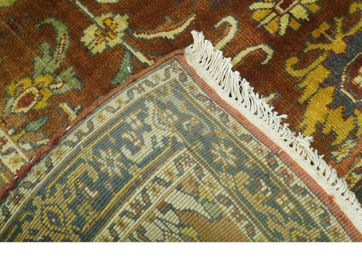 Traditional Antique Turkish Design Rust And Blue Hand Knotted 4x5 Wool Area Rug - The Rug Decor