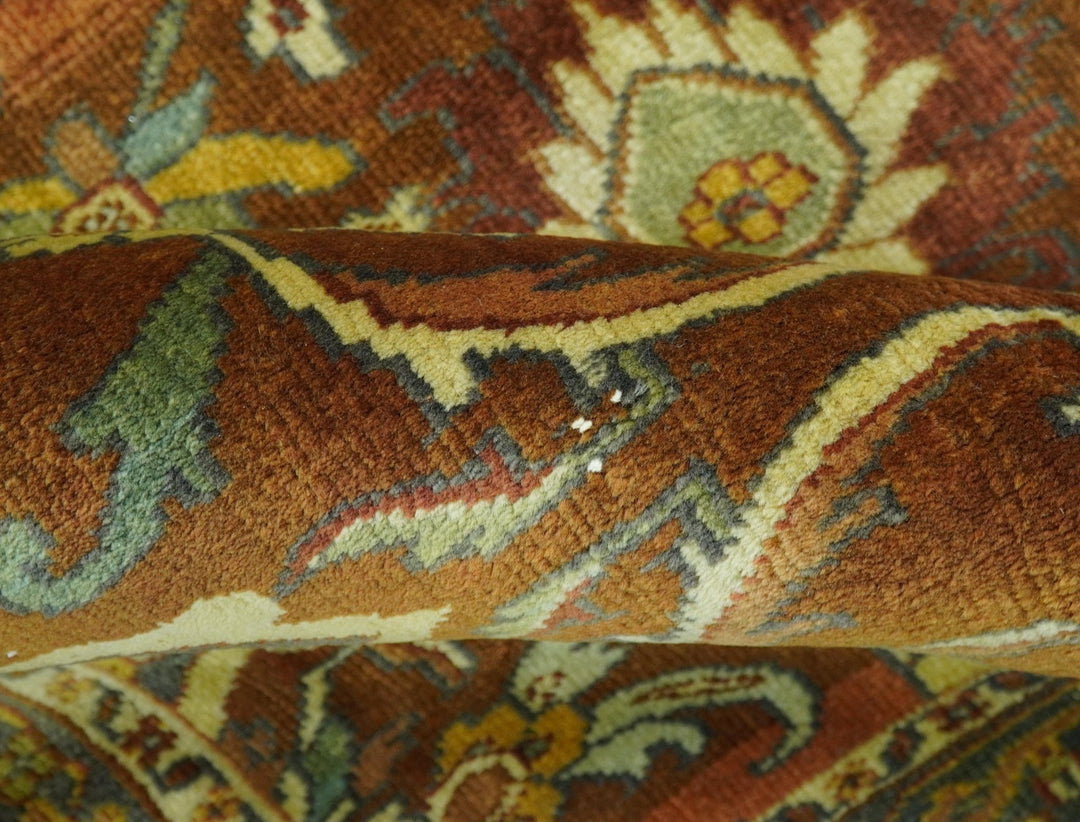 Traditional Antique Turkish Design Rust And Blue Hand Knotted 4x5 Wool Area Rug - The Rug Decor