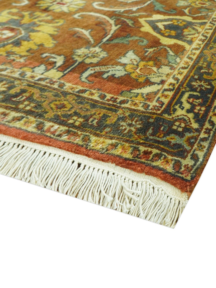 Traditional Antique Turkish Design Rust And Blue Hand Knotted 4x5 Wool Area Rug - The Rug Decor