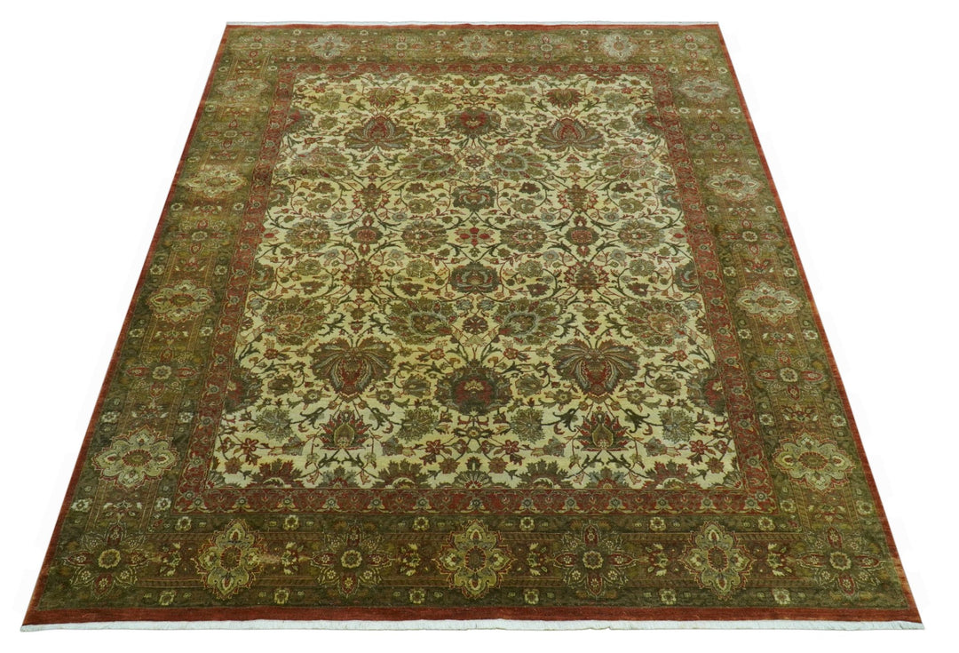 Traditional Fine Serapi Design Beige And Brown Hand Knotted 8x10 Wool Area Rug - The Rug Decor