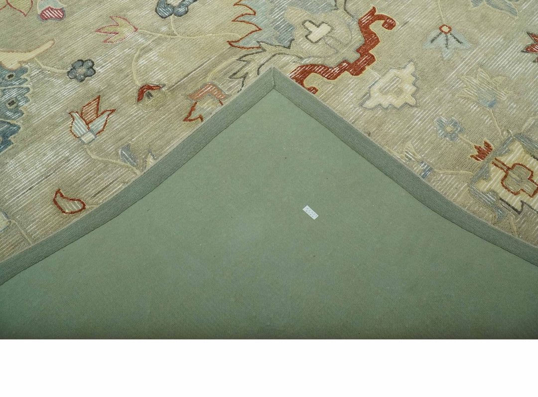 Traditional Floral 8x10 Beige Hand Tufted Oriental distressed wool area rug - The Rug Decor