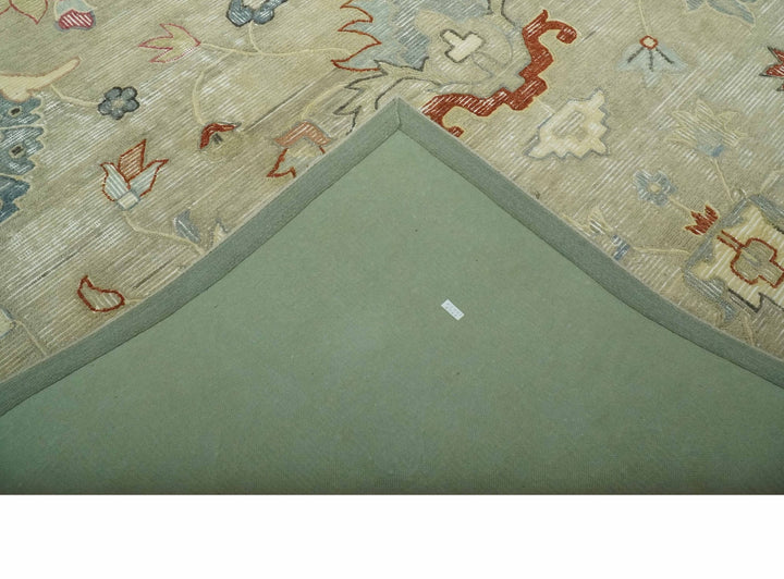 Traditional Floral 8x10 Beige Hand Tufted Oriental distressed wool area rug - The Rug Decor