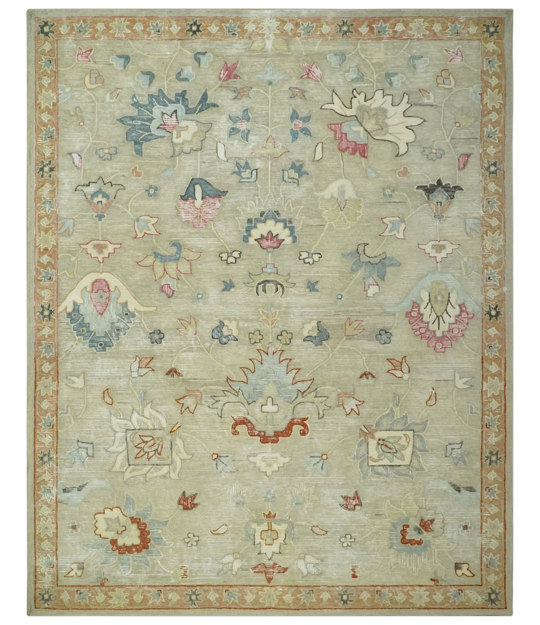 Traditional Floral 8x10 Beige Hand Tufted Oriental distressed wool area rug - The Rug Decor