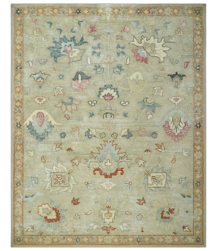 Traditional Floral 8x10 Beige Hand Tufted Oriental distressed wool area rug - The Rug Decor