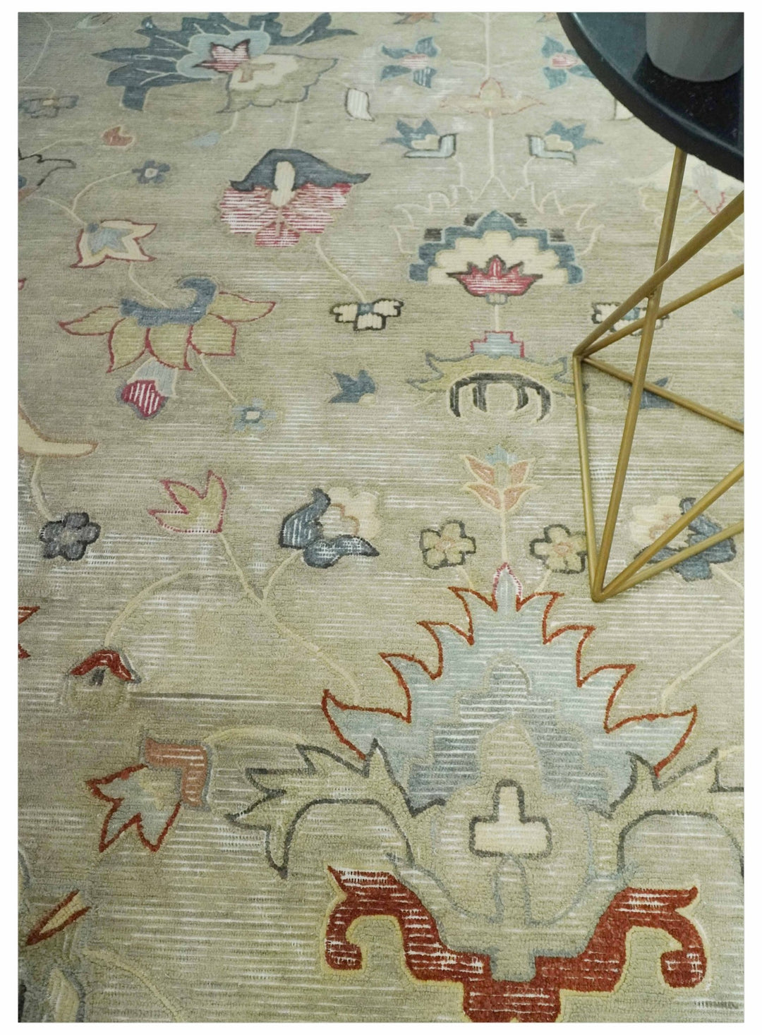 Traditional Floral 8x10 Beige Hand Tufted Oriental distressed wool area rug - The Rug Decor