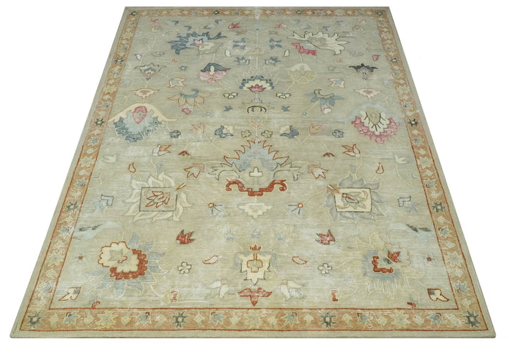 Traditional Floral 8x10 Beige Hand Tufted Oriental distressed wool area rug - The Rug Decor