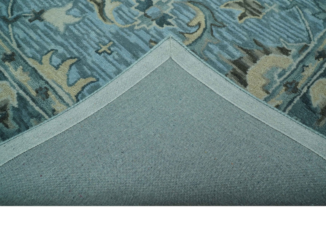 Traditional Floral Aqua, Gray and Beige Hand Tufted Multi size wool area rug - The Rug Decor