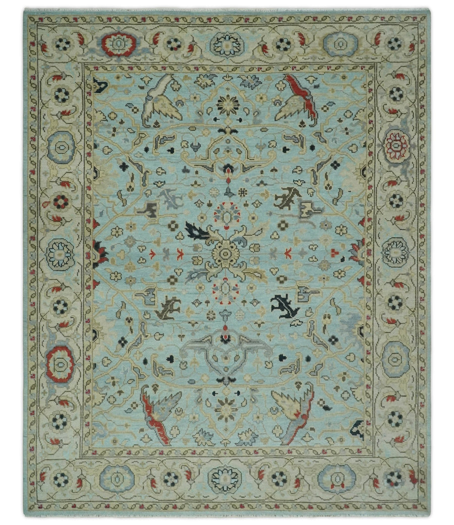 Traditional Floral Aqua, Ivory and Beige Oriental Oushak Multi size wool Area Rug - The Rug Decor