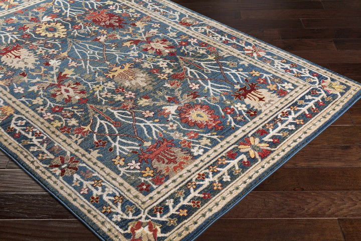Traditional Floral Blue, Rust and Ivory Oriental Oushak area rug - The Rug Decor