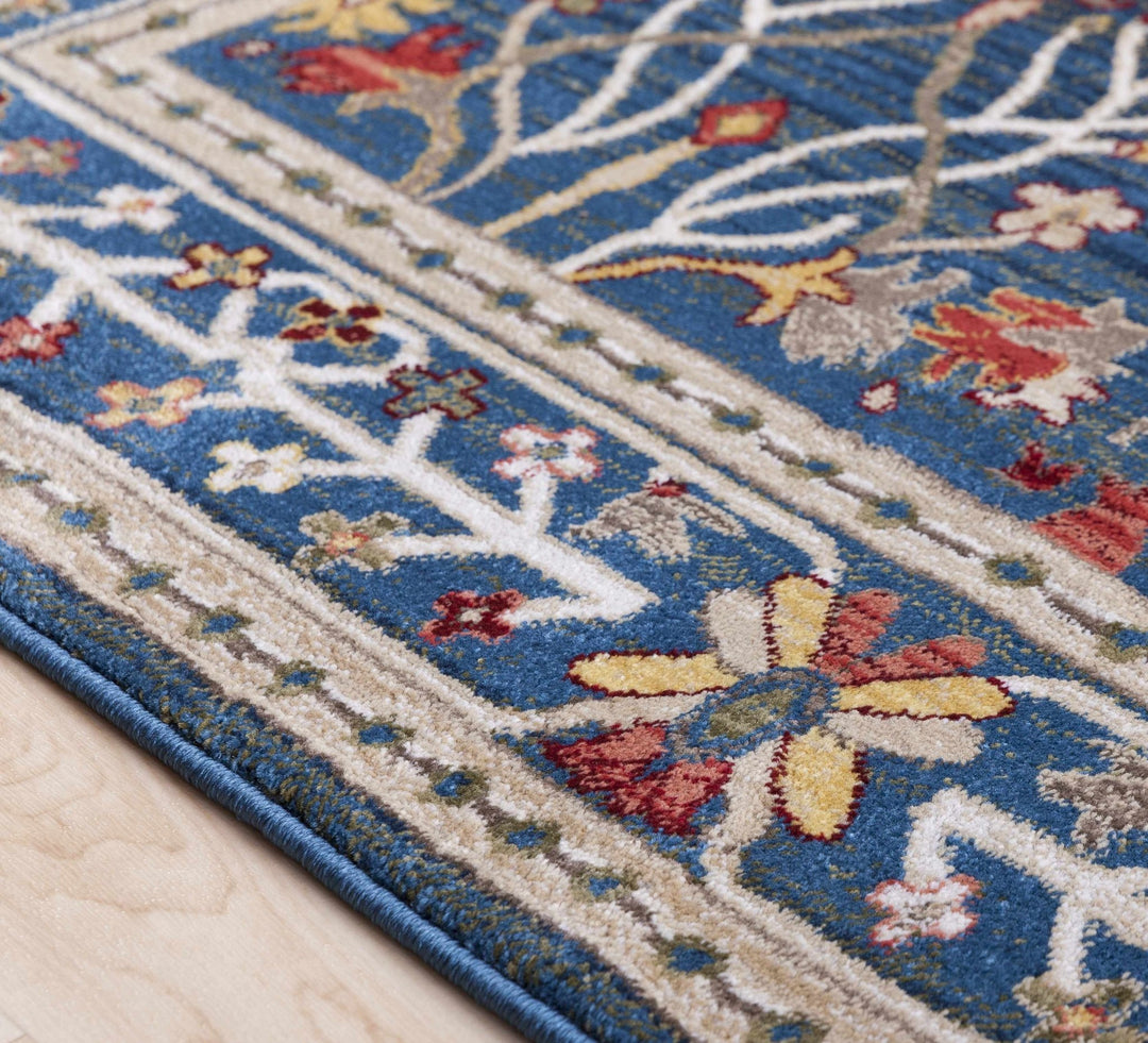 Traditional Floral Blue, Rust and Ivory Oriental Oushak area rug - The Rug Decor