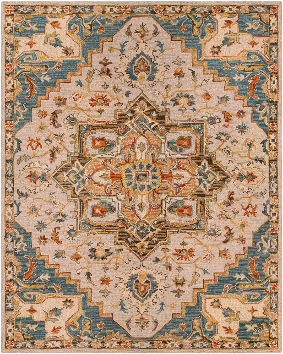 Traditional Floral Peach, Purple Teal and Rust Medallion Hand Tufted wool Area Rug - The Rug Decor