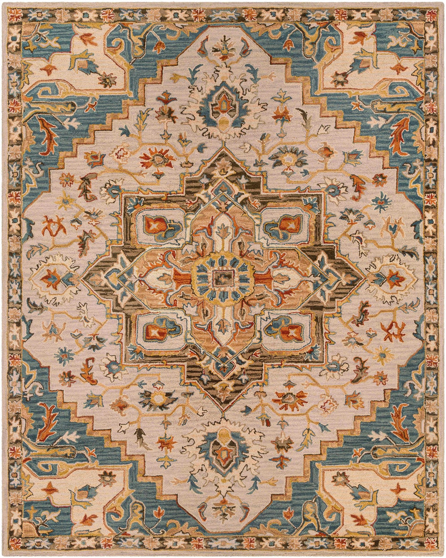 Traditional Floral Peach, Purple Teal and Rust Medallion Hand Tufted wool Area Rug - The Rug Decor