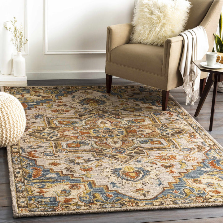 Traditional Floral Peach, Purple Teal and Rust Medallion Hand Tufted wool Area Rug - The Rug Decor