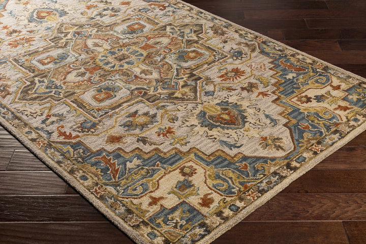 Traditional Floral Peach, Purple Teal and Rust Medallion Hand Tufted wool Area Rug - The Rug Decor