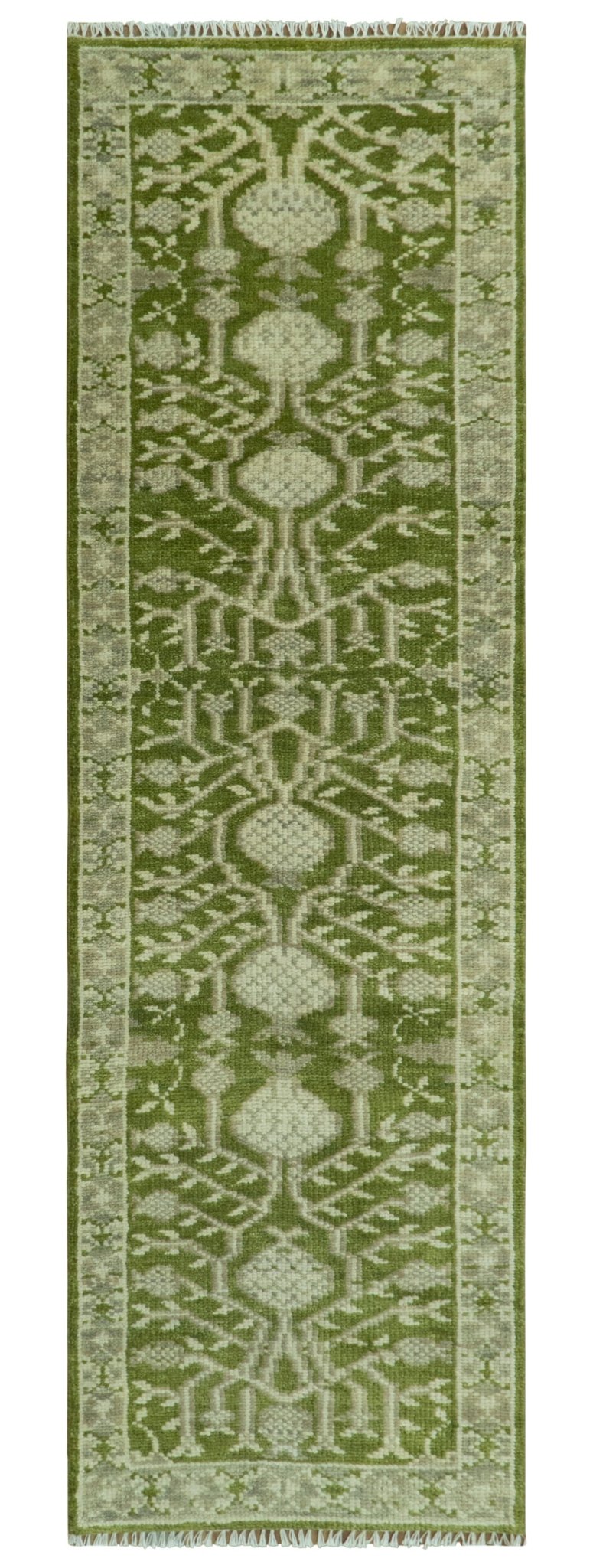 Traditional Hand knotted Royal Green and Ivory Turkish Design wool Area Rug - The Rug Decor