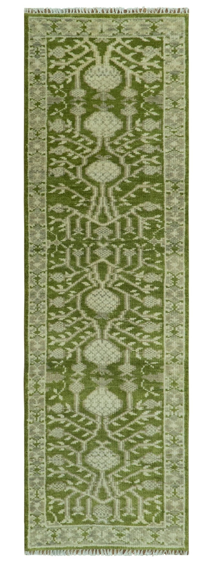 Traditional Hand knotted Royal Green and Ivory Turkish Design wool Area Rug - The Rug Decor